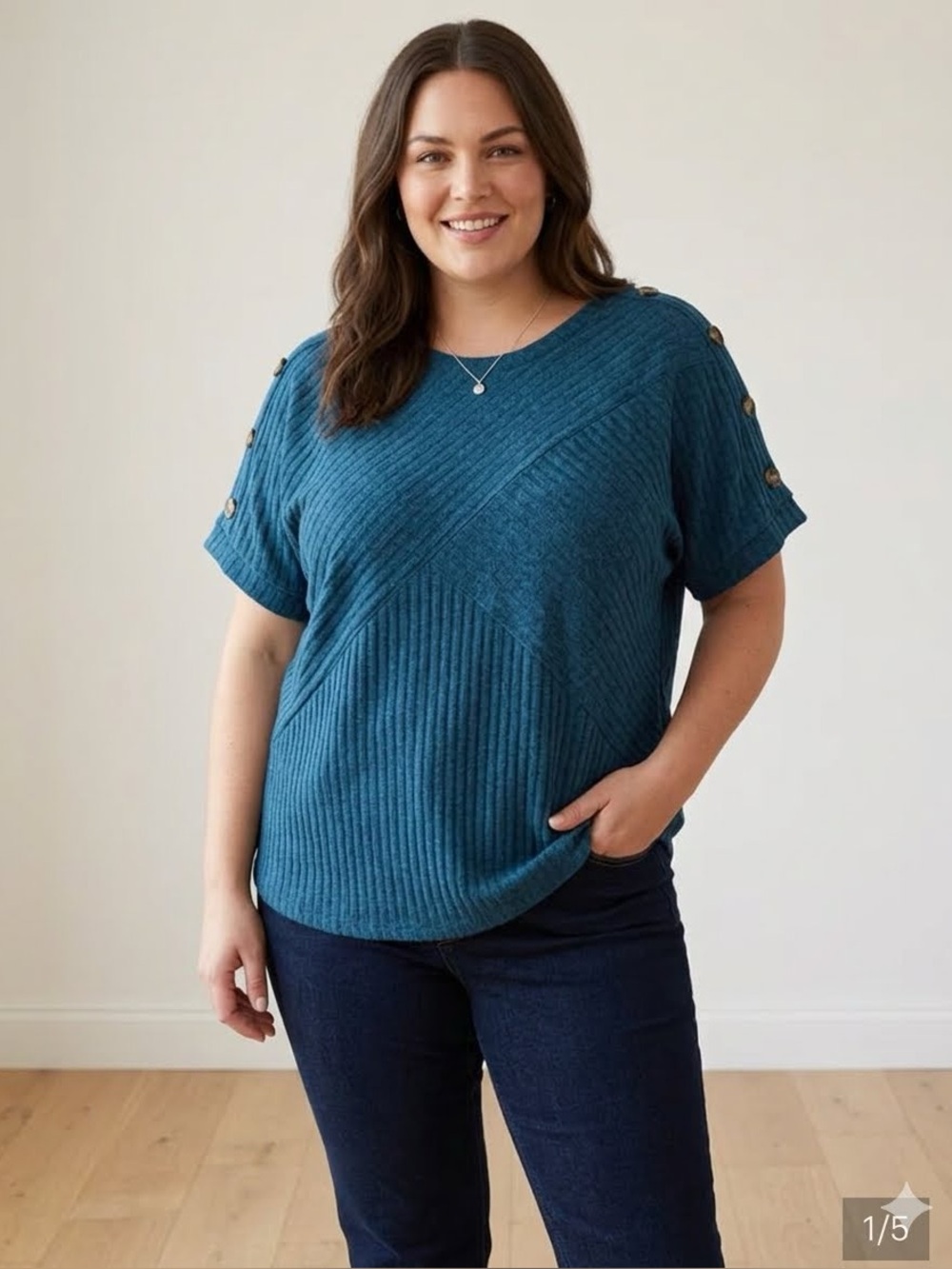 Perception Concepts Sweater XXL Button-Shoulder Ribbed Knit Scoop Neck Ladies